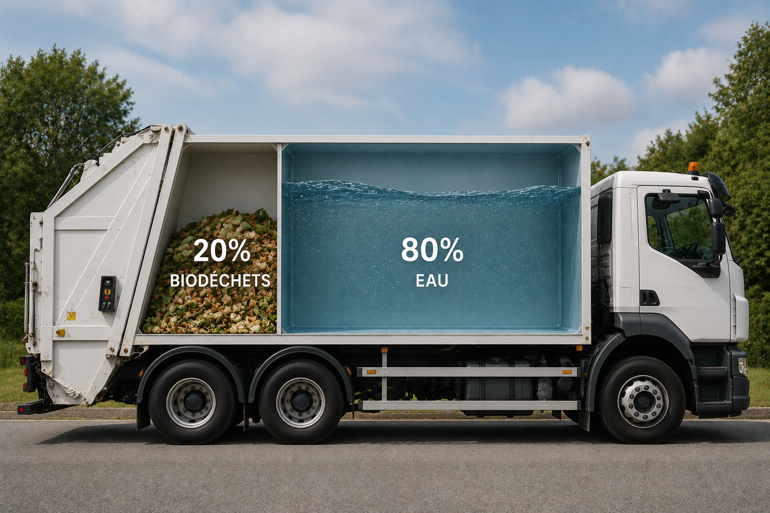 Illustration du transport de l'eau dans les biodéchets
